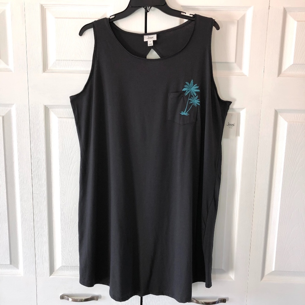 Jenni Plus Size Peekaboo Back Tank Top Palm Trees